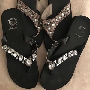 Two pairs, size 9 embellished women’s flip-flops